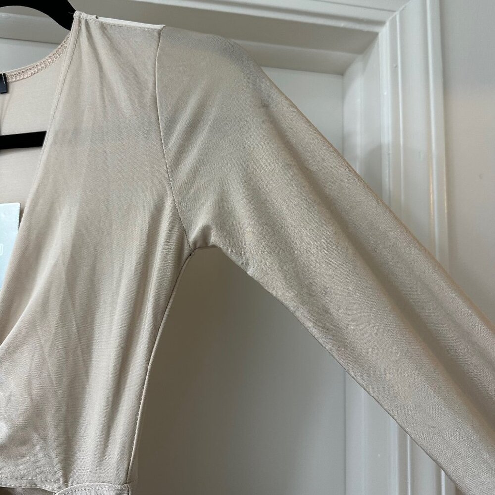 NWT Missguided Beige Stretch Long-Sleeve Unitard with Tie Front, Size 4 - Picture 4 of 6